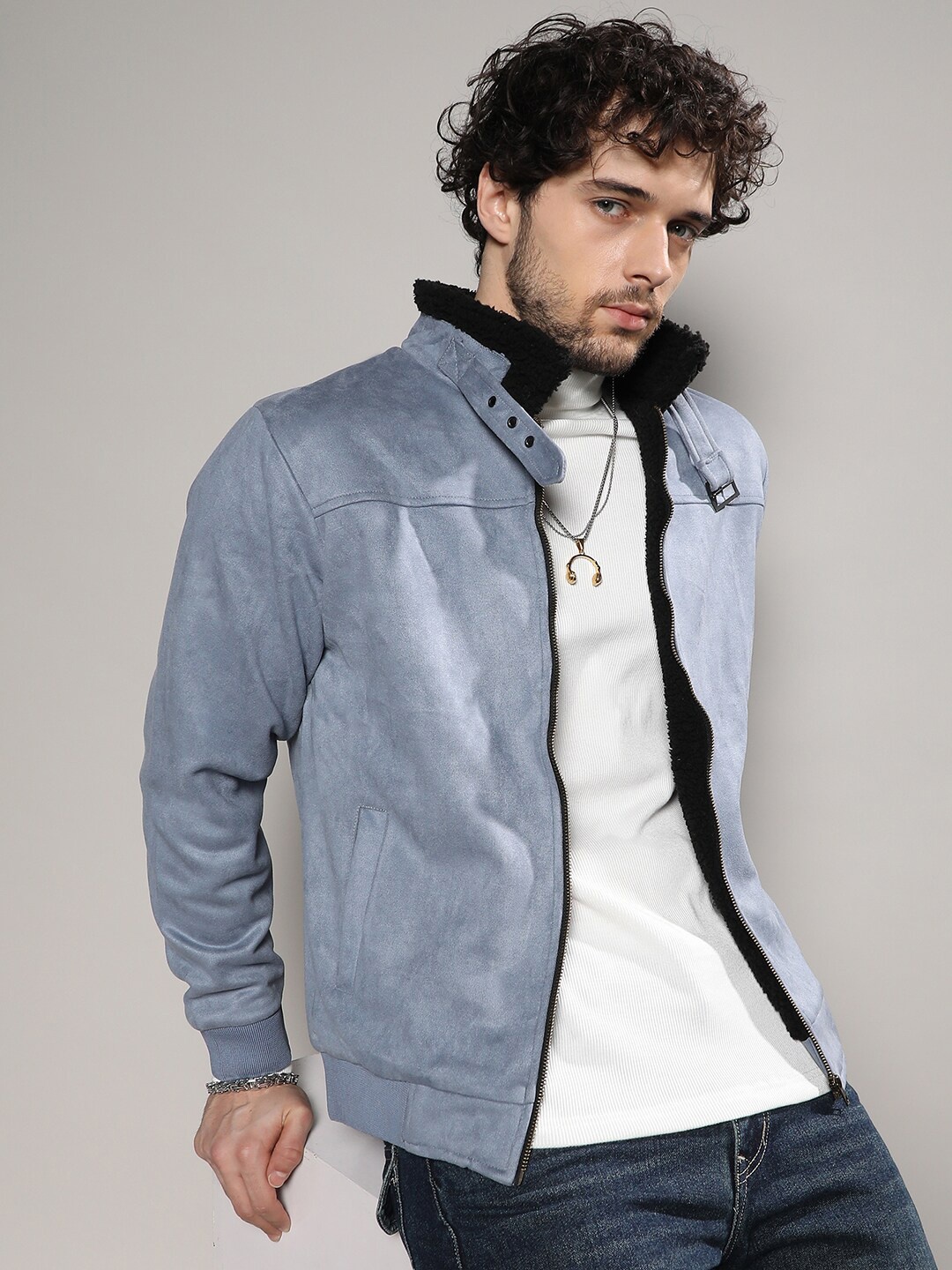 

Campus Sutra Grey Suede Windcheater Tailored Jacket