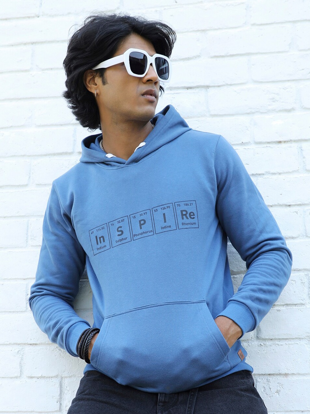 

Campus Sutra Typography Printed Hooded Cotton Pullover, Blue