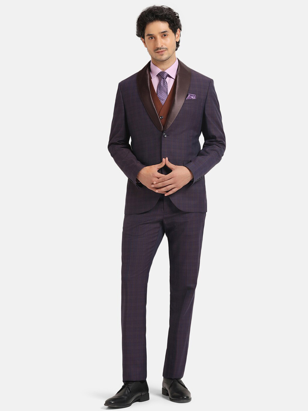 

Blackberrys Checked Slim-Fit Three-Piece Suits, Purple