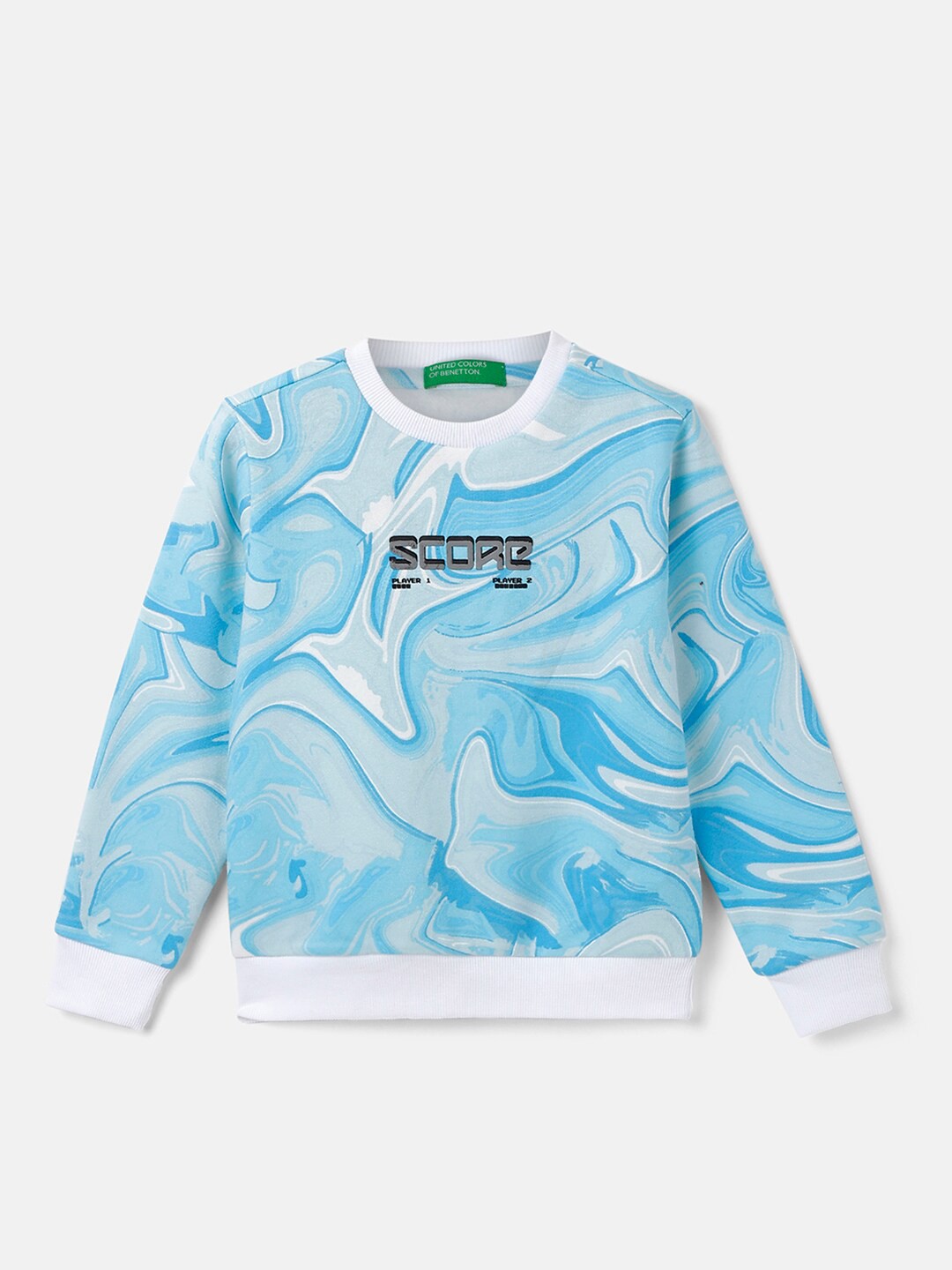 

United Colors of Benetton Boys Regular Fit Abstract Print Round Neck Pullover, Blue