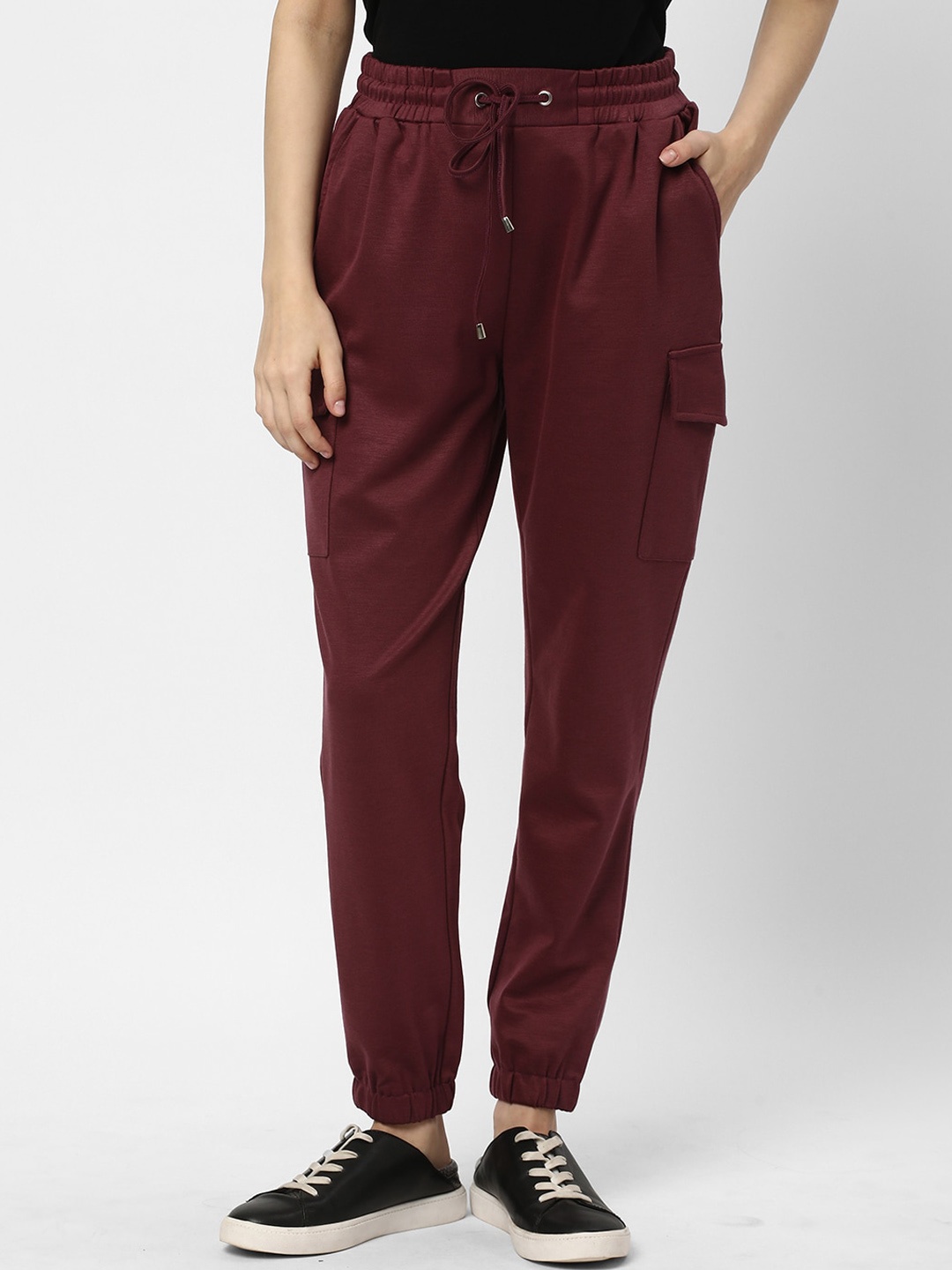 

R&B Women Mid Rise Cargo Joggers, Burgundy