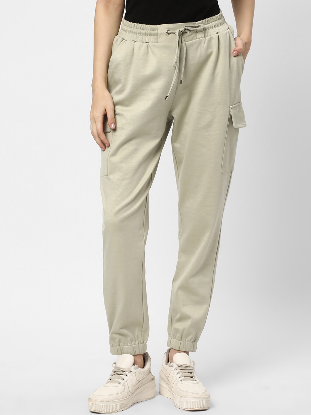 

R&B Women Mid Rise Cargo Joggers, Beige