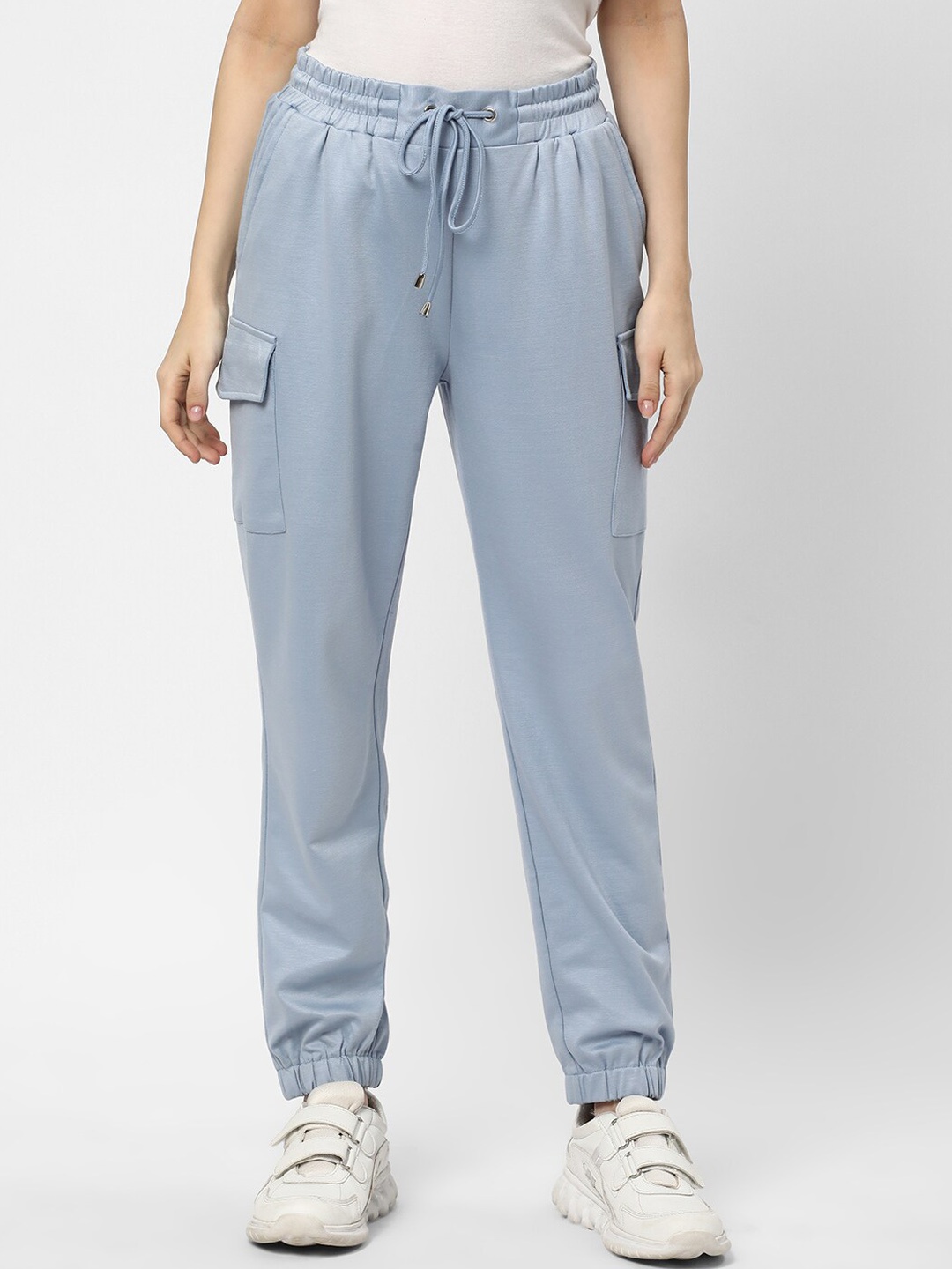 

R&B Women Stretchable Mid Rise Cargo Joggers, Blue