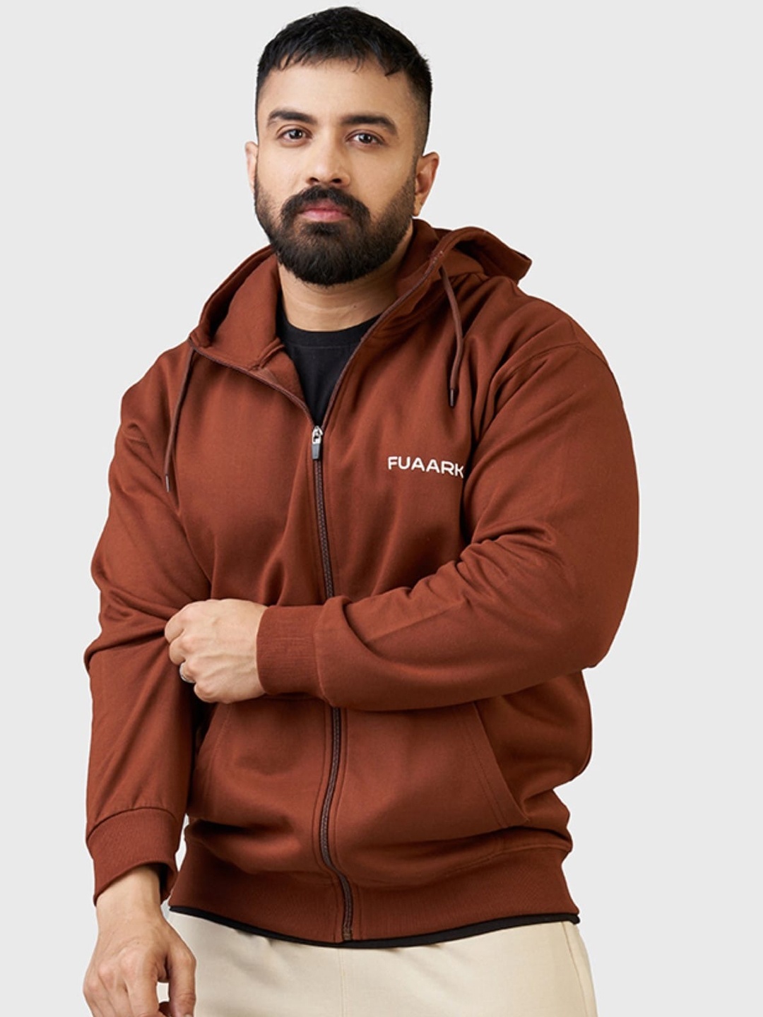 

FUAARK Hooded Lightweight Training or Gym Sporty Jacket, Brown
