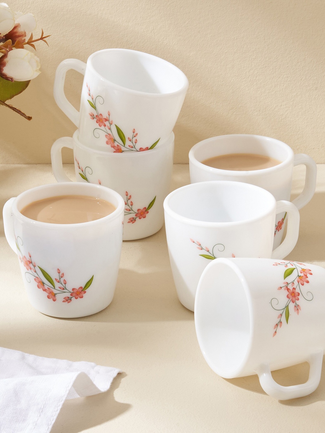 

Home Centre Velox 6 Pieces White Creeper Glass Core Mugs 180ml Each
