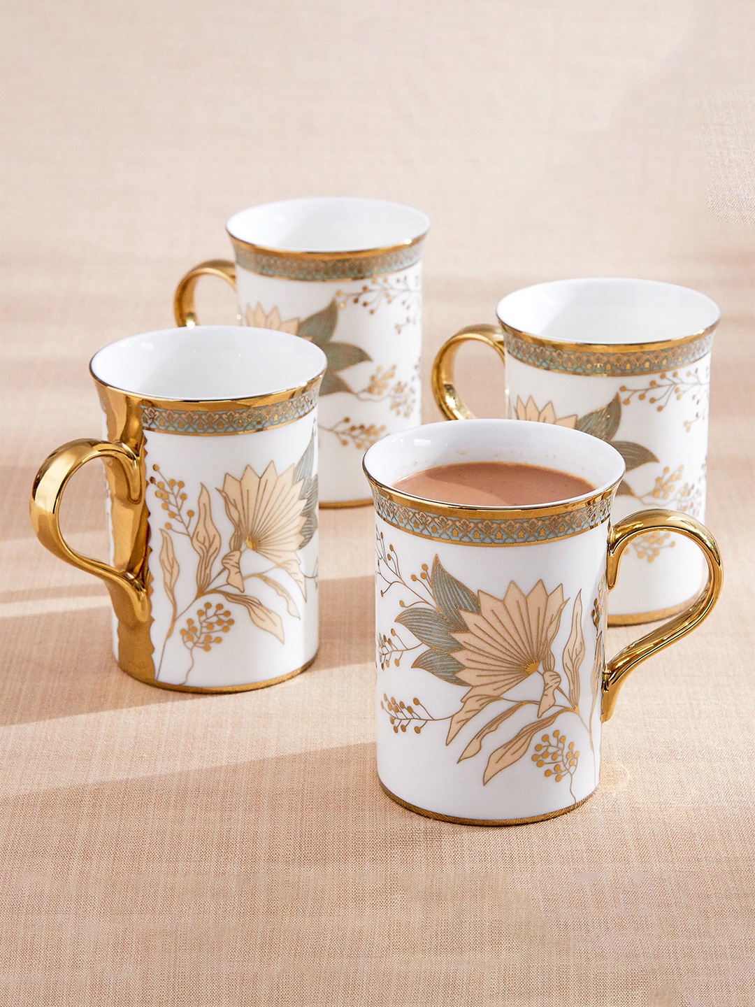 

Home Centre Ebony White 4 Pieces Printed Bone China Core Mugs 390ml Each