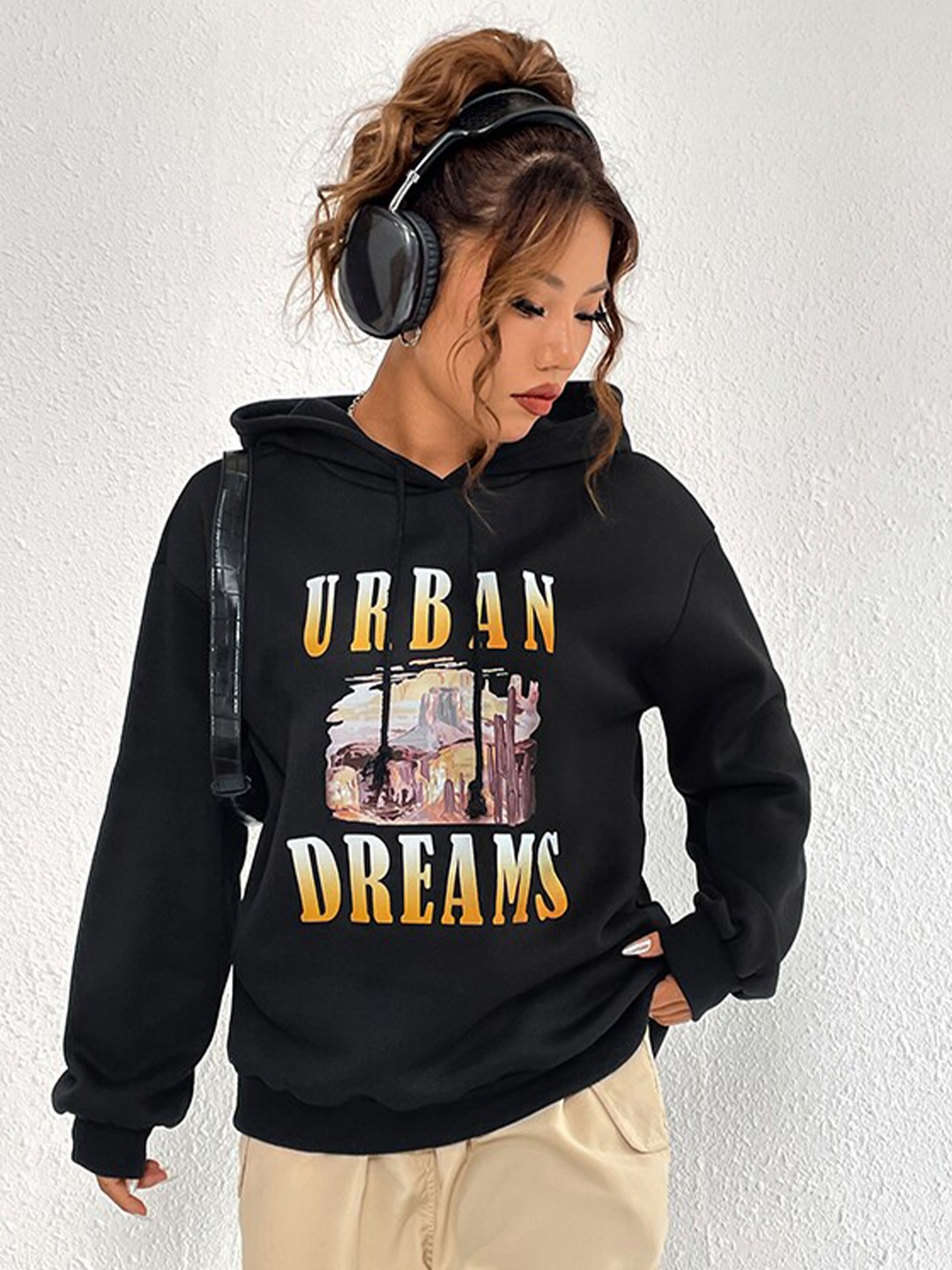 

StyleCast Black Typography Printed Hooded Pullover