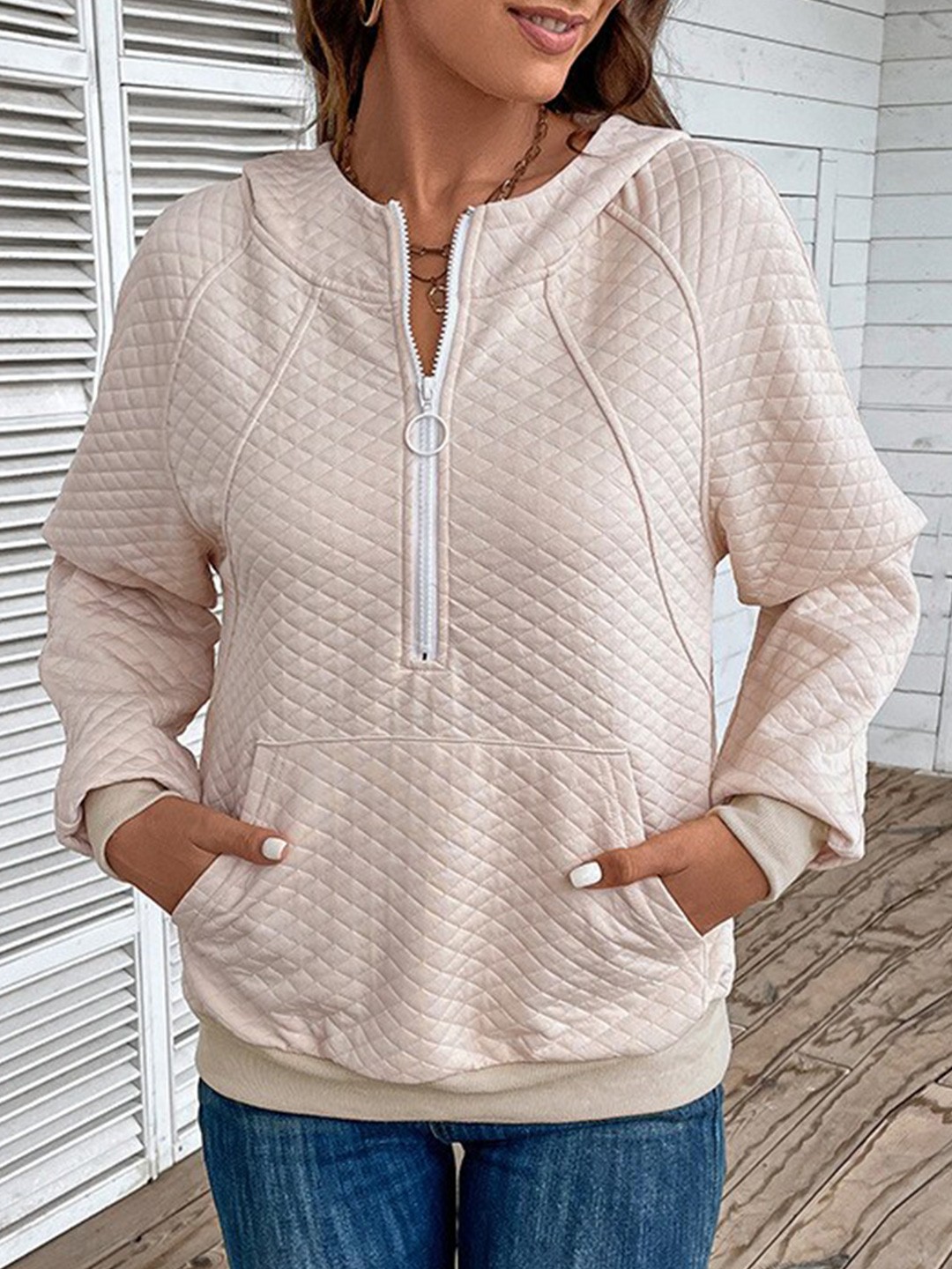 

StyleCast Khaki Self Designed Hooded Pullover