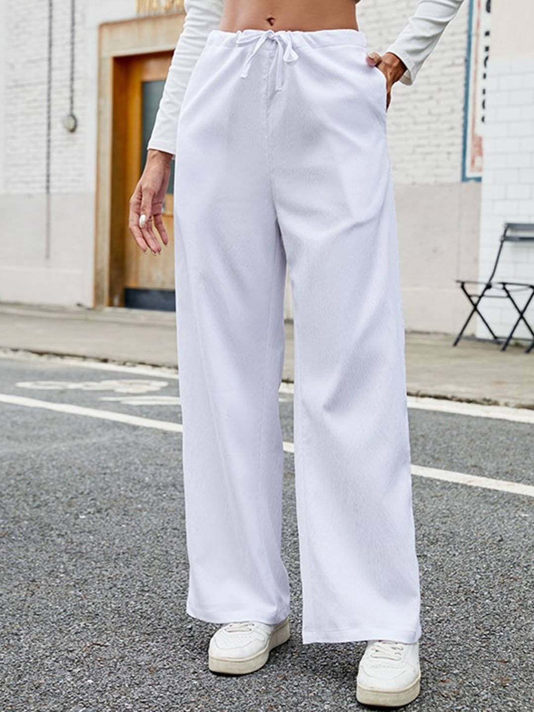 

StyleCast Women Loose Fit Easy Wash Parallel Trousers, White
