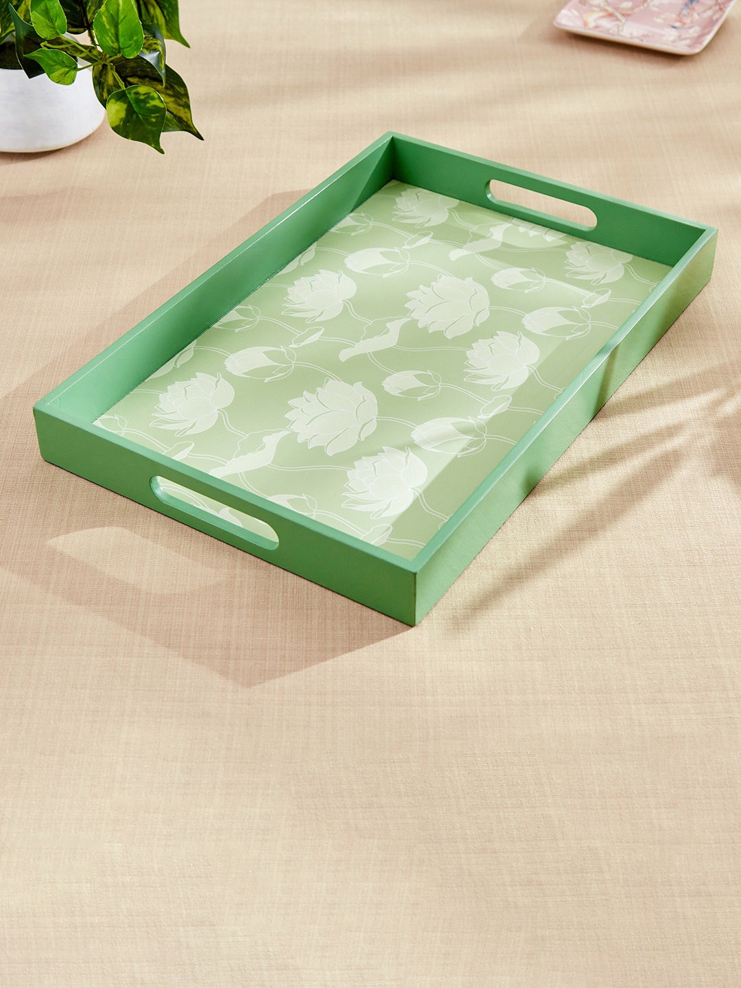 

Home Centre Corsica Kamal Green Floral Printed Wooden Serving Tray