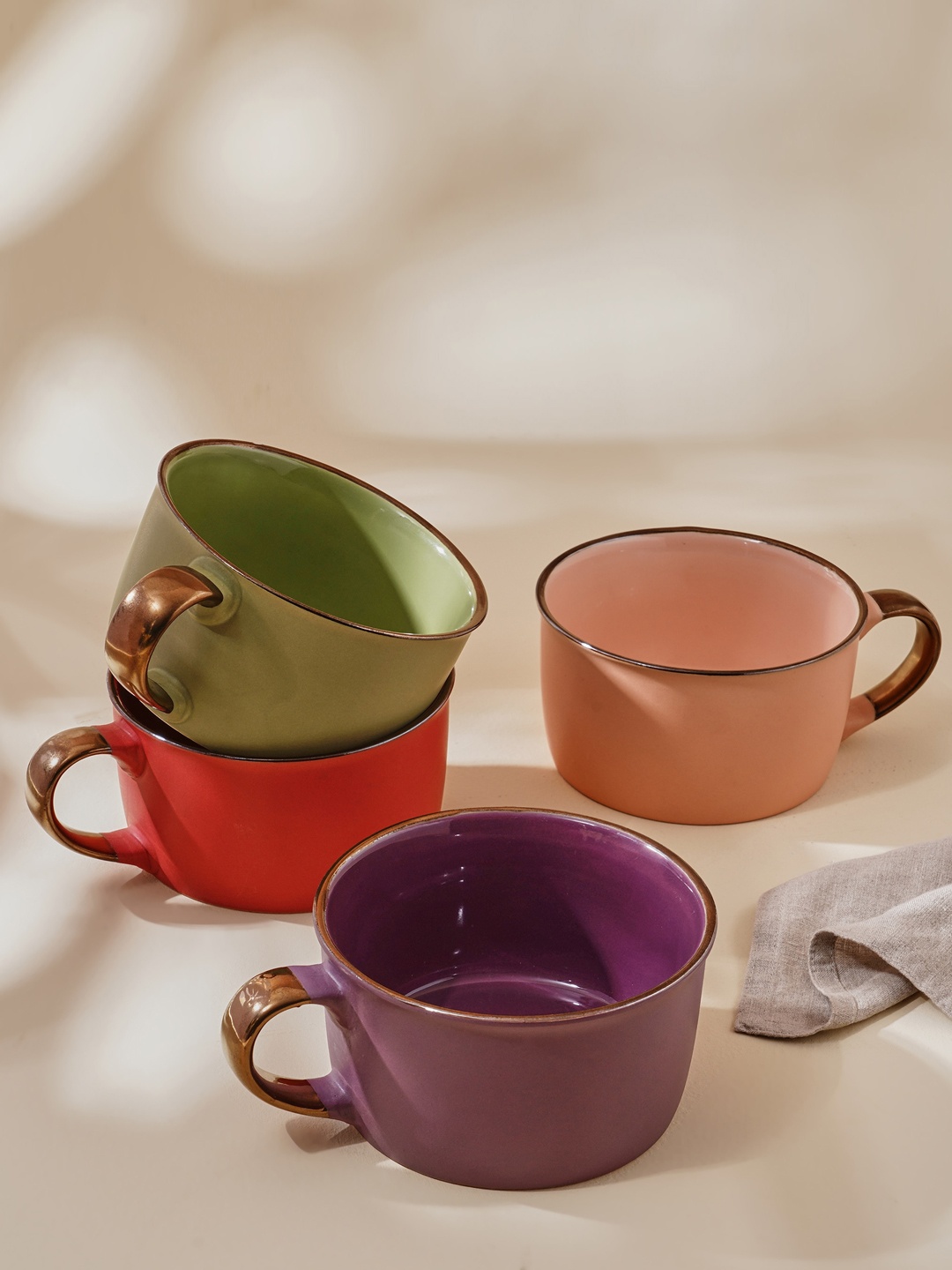 

Home Centre Vibgyor Red & Green 4-Pieces Stonewear Serving Bowls With Handle