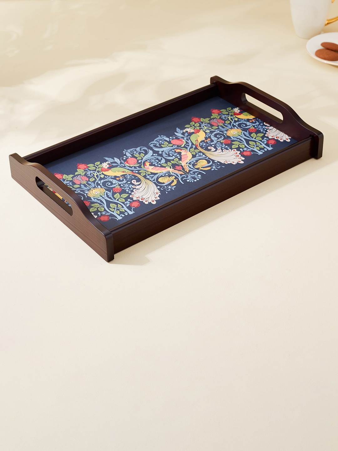 

Home Centre Feslix Artlover Brown Blue Wooden Printed Serving Tray