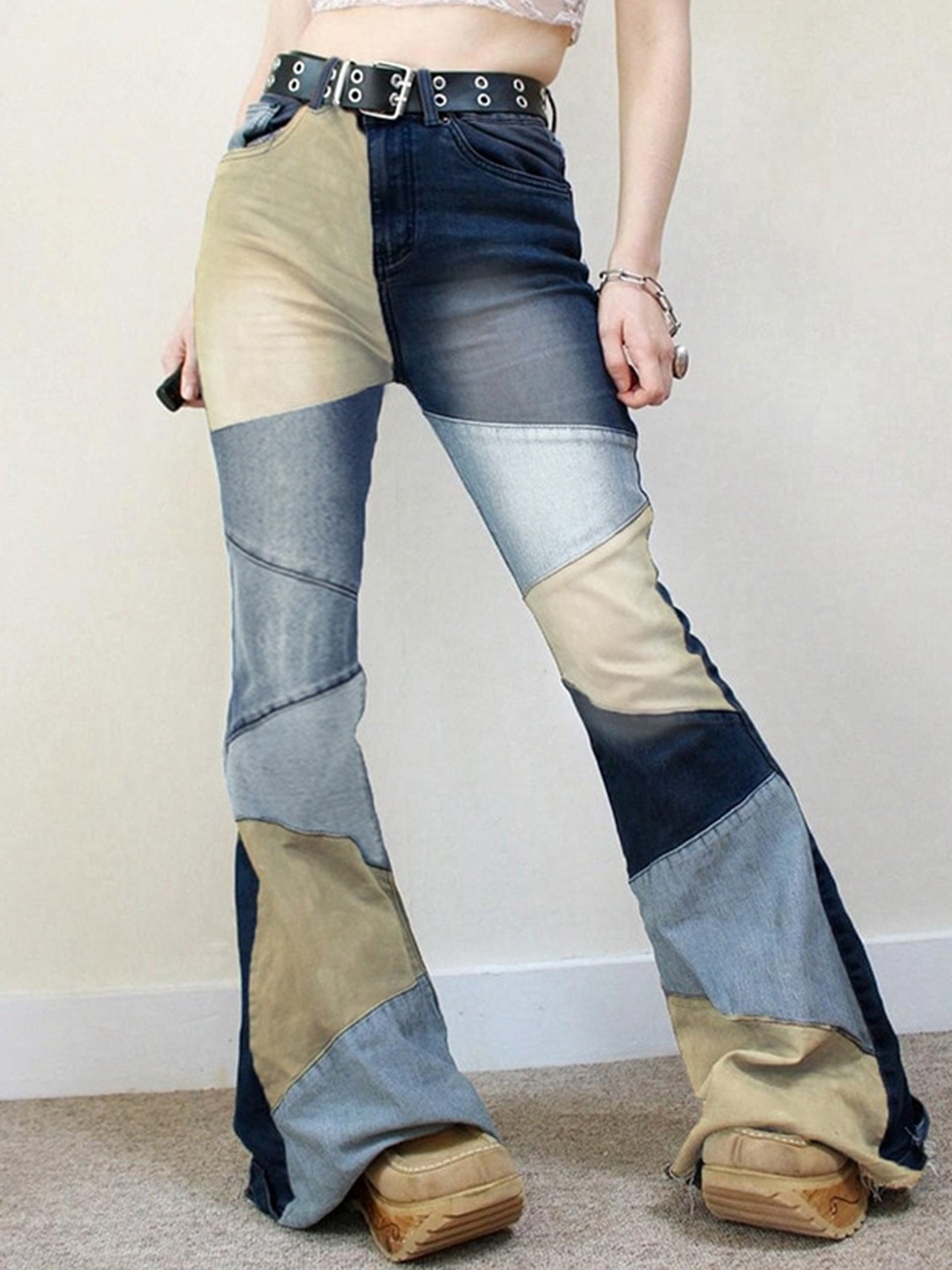 

StyleCast Women Blue Mid-Rise Cotton Wide Leg Colourblocked Jeans