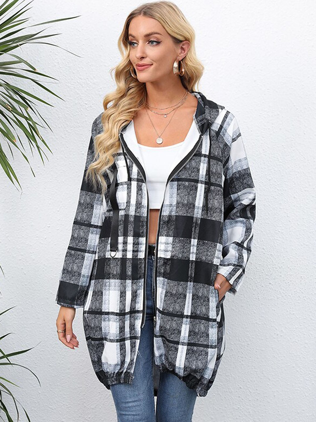 

StyleCast Black Checked Hooded Overcoat