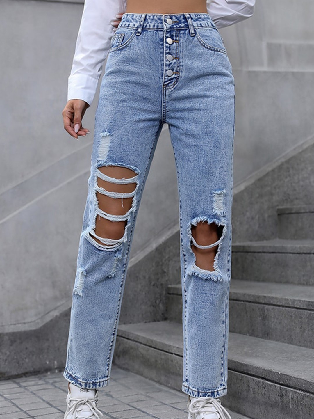 

StyleCast Women Blue Slim Fit Highly Distressed Light Fade Jeans