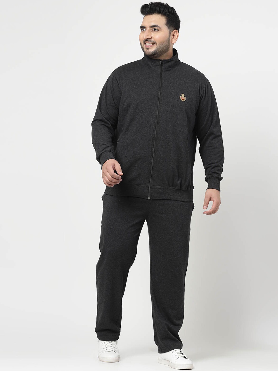 

plusS Mock Collar Zip-Up Fleece Tracksuit, Charcoal