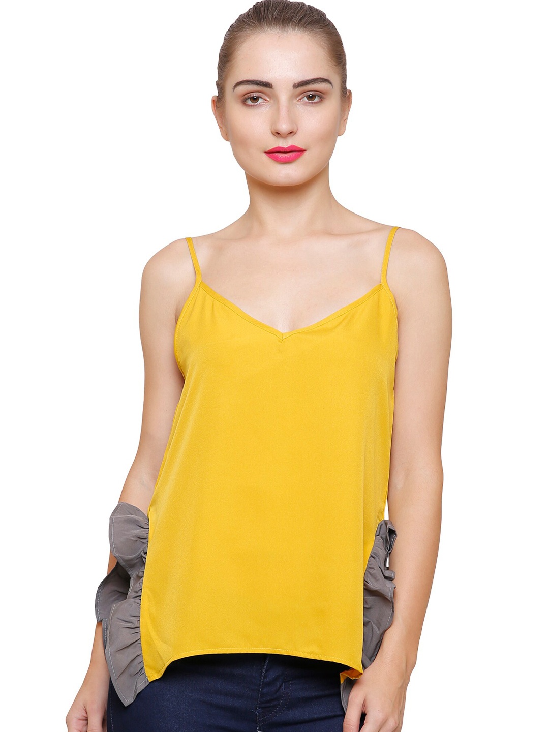 

Dracht Shoulder Straps Crepe Top, Mustard