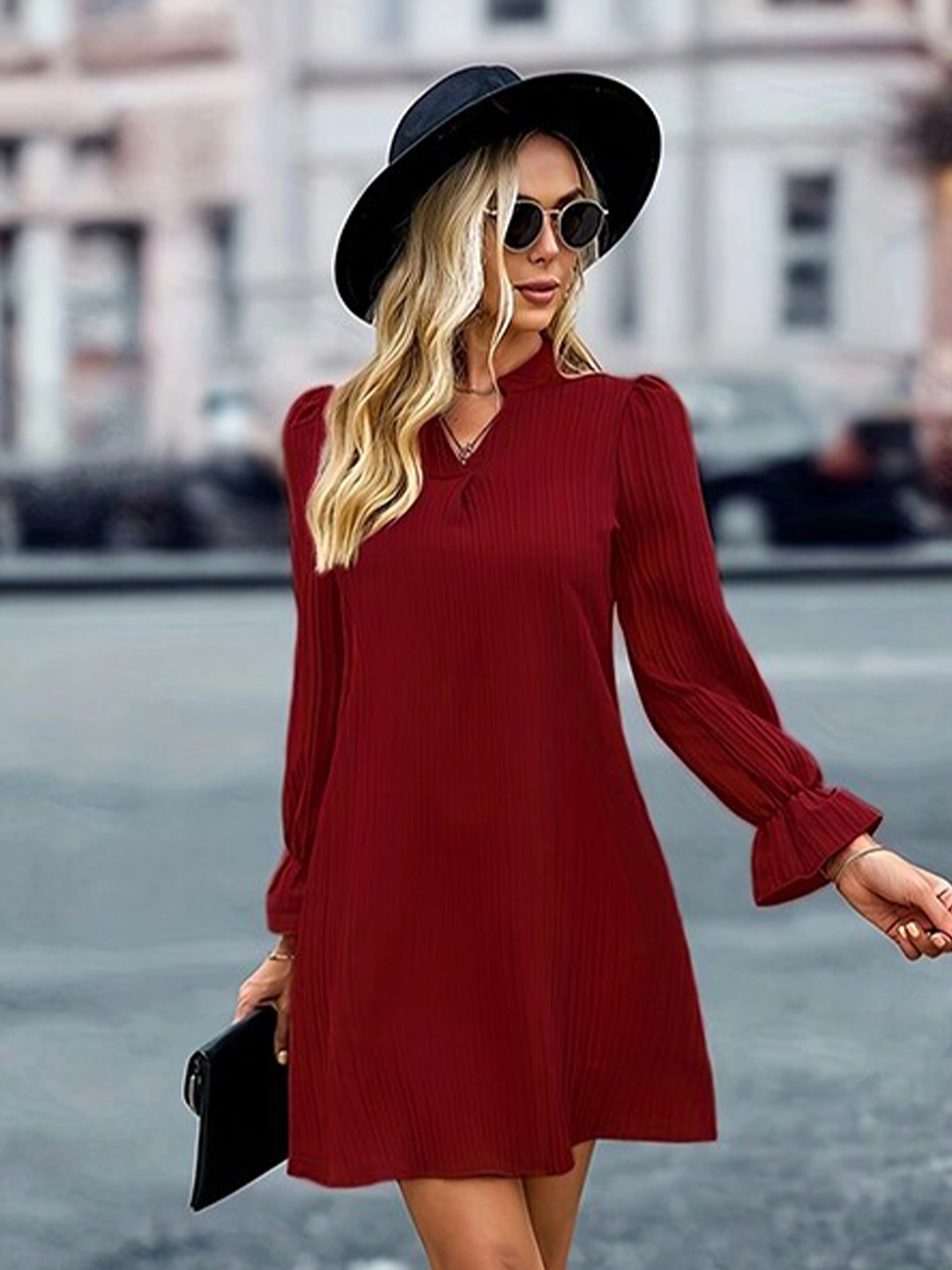 

StyleCast Red & blood Puff Sleeve A-Line Mini Dress