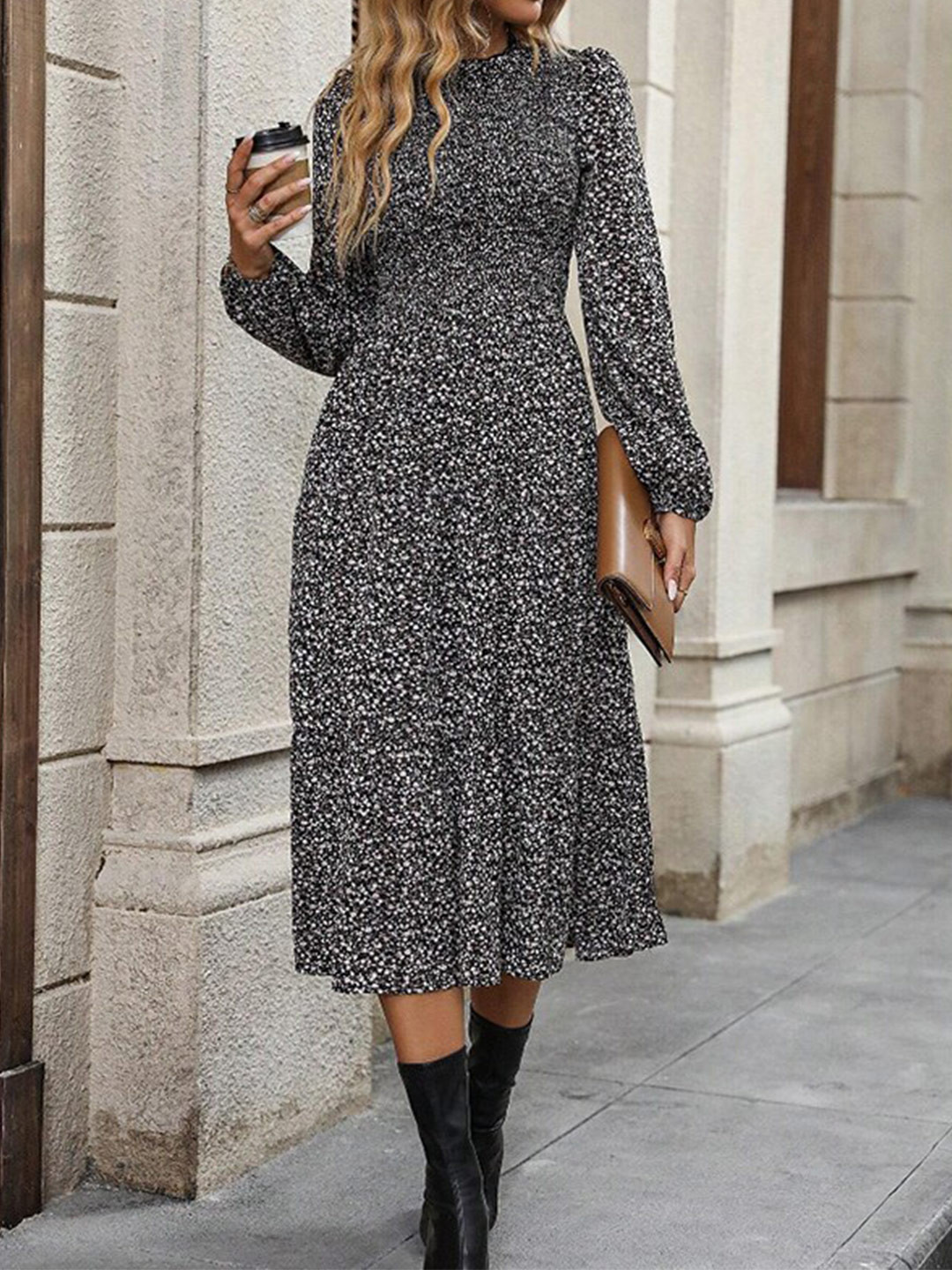 

StyleCast Black & outer space Print Fit & Flare Midi Dress