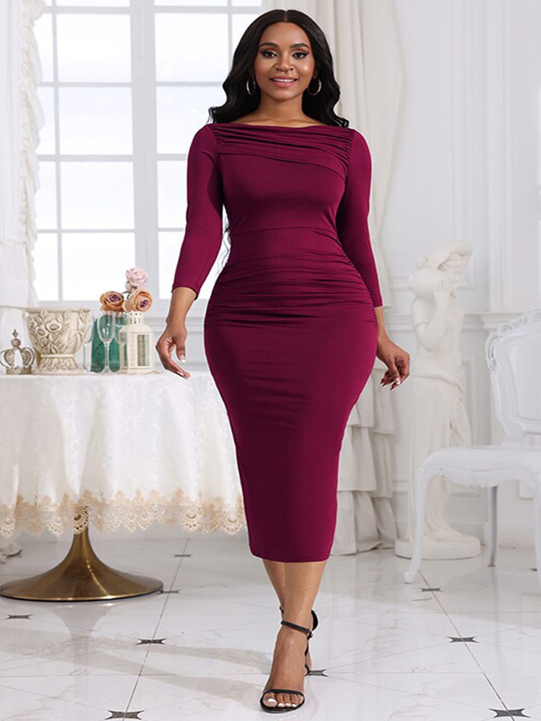 

StyleCast Maroon & rosewood Bodycon Midi Dress