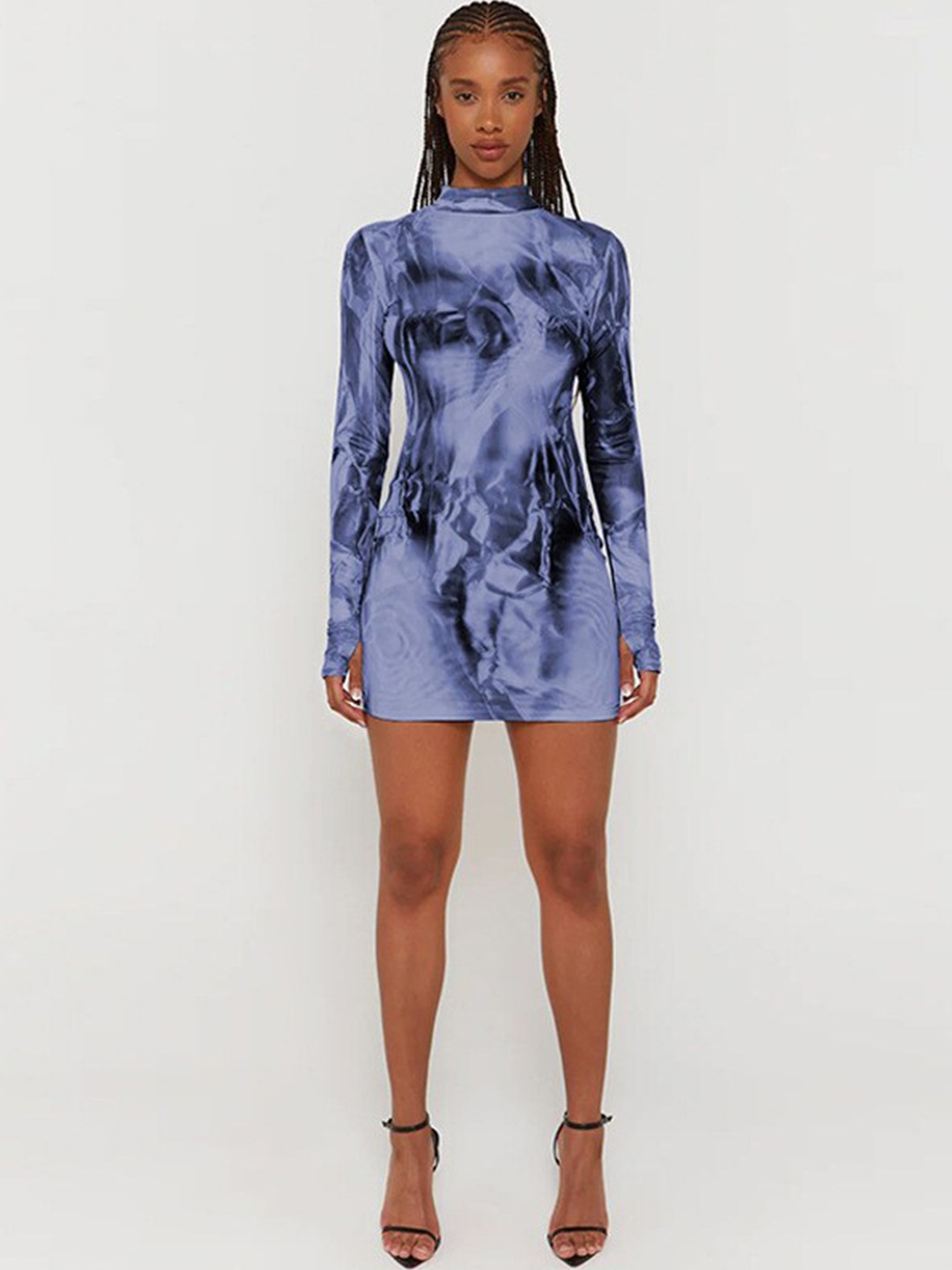 

StyleCast Blue Abstract Printed High Neck Bodycon Dress