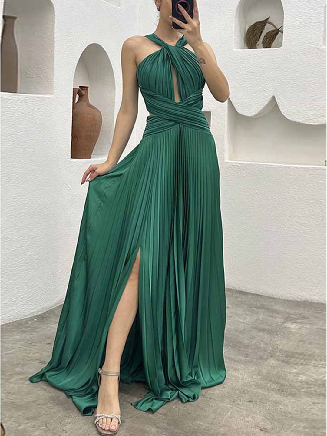 

StyleCast Green Halter Neck Fit & Flare Dress