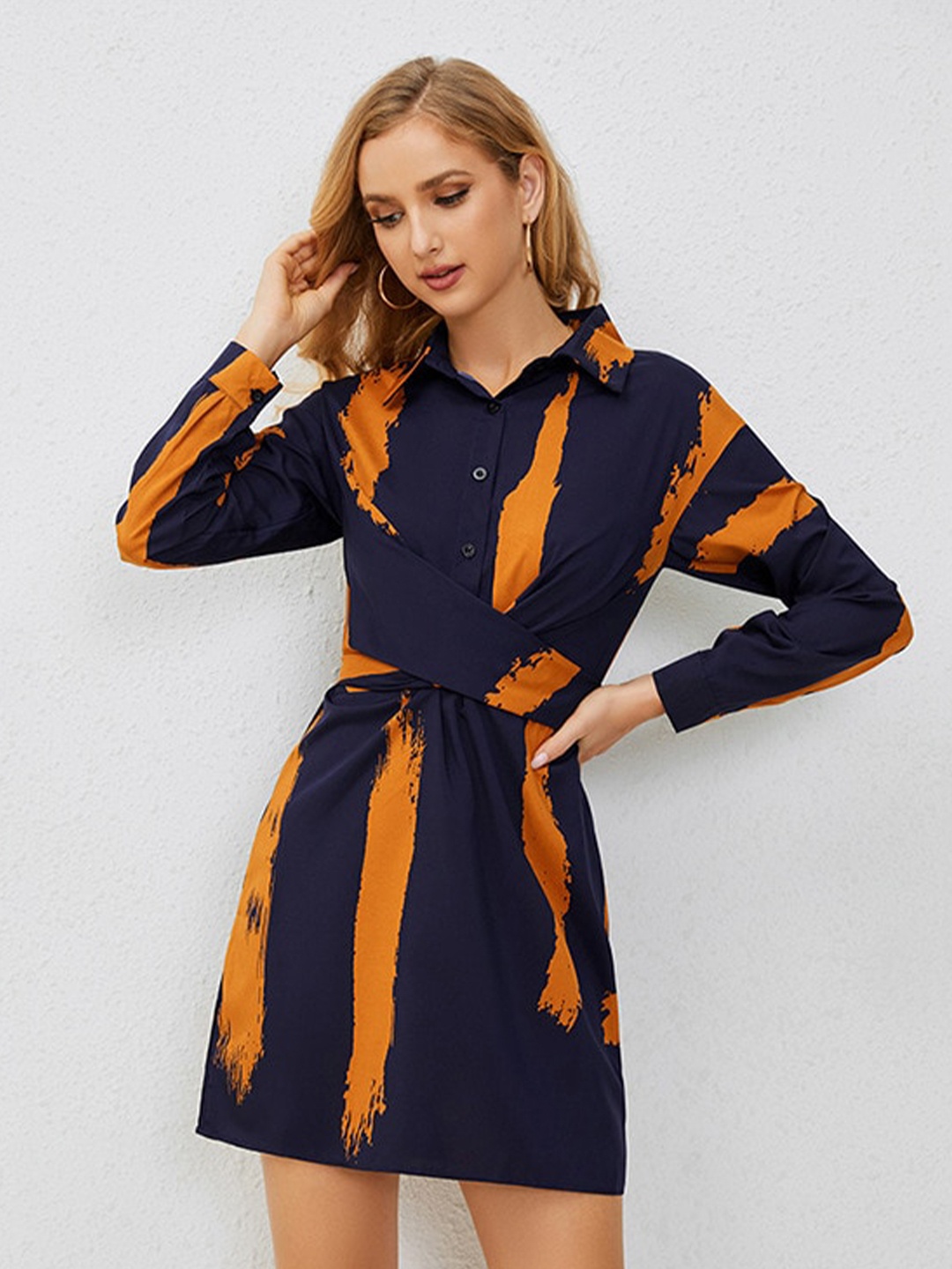 

StyleCast Navy Blue Striped Shirt Style Mini Dress