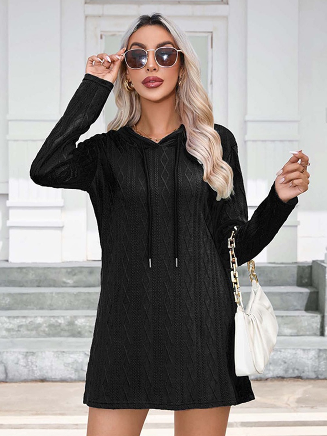 

StyleCast Black Self Design Hooded T-shirt Mini Dress