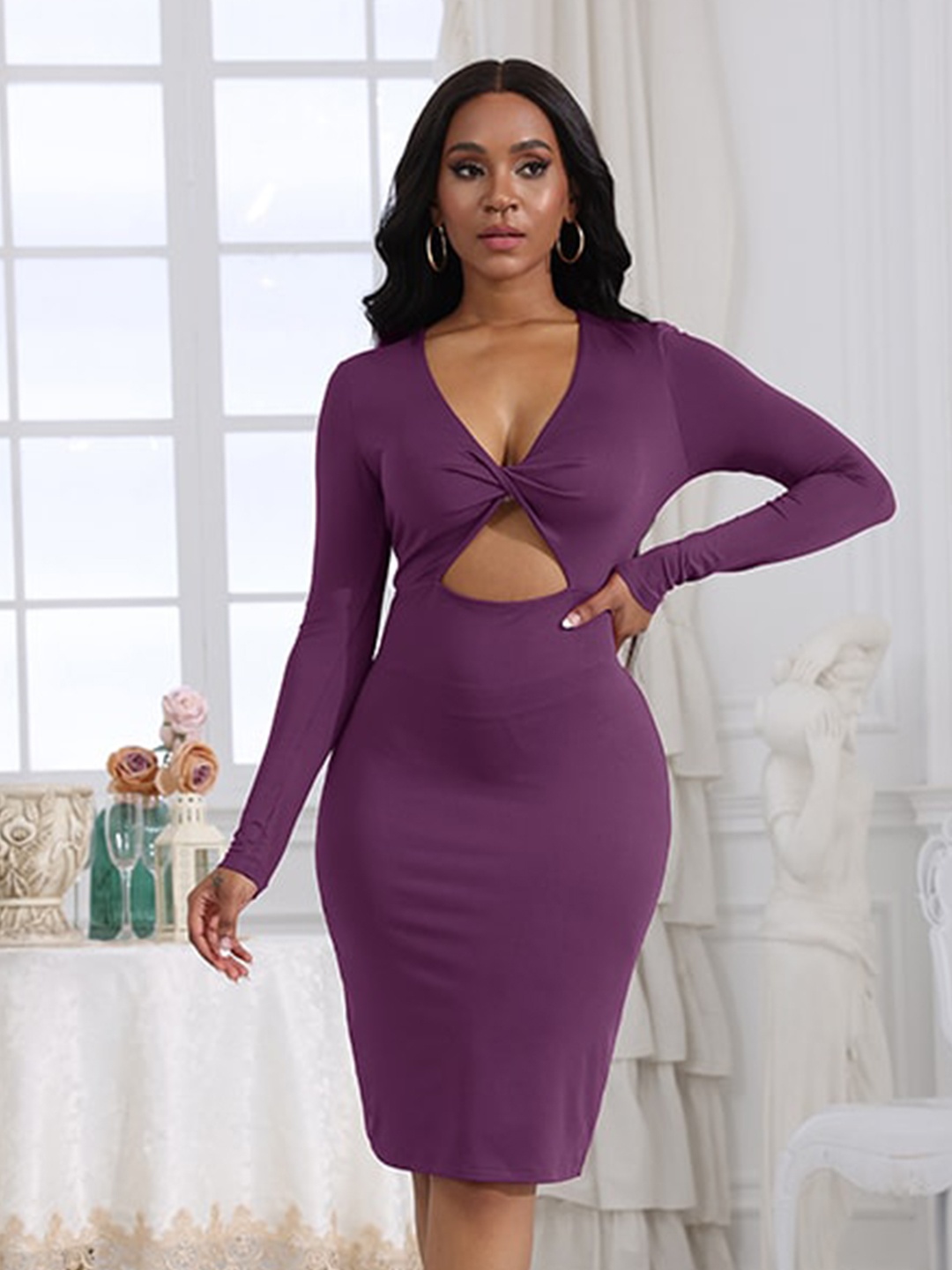 

StyleCast Purple V-Neck Cut Out Detail Bodycon Dress