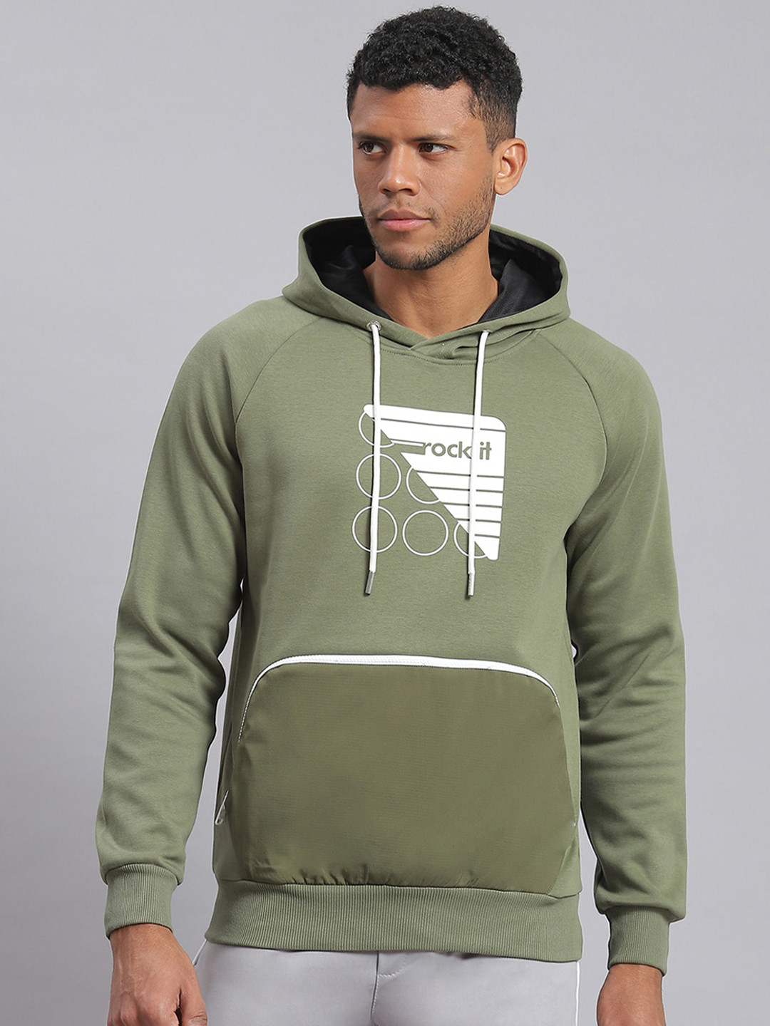 

rock.it Typography Printed Hooded Pullover, Olive