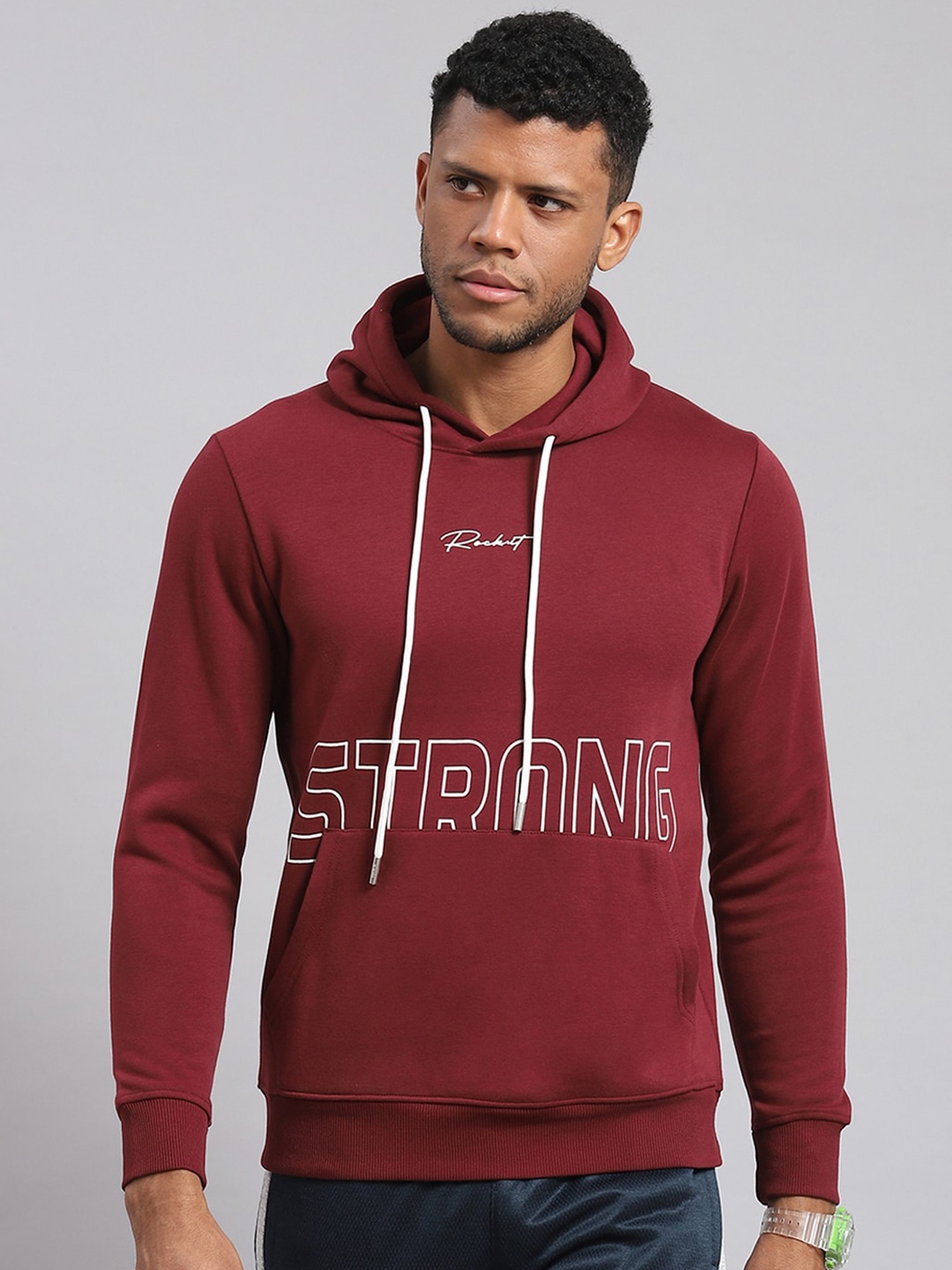 

rock.it Typography Printed Hooded Pullover Sweatshirt, Maroon