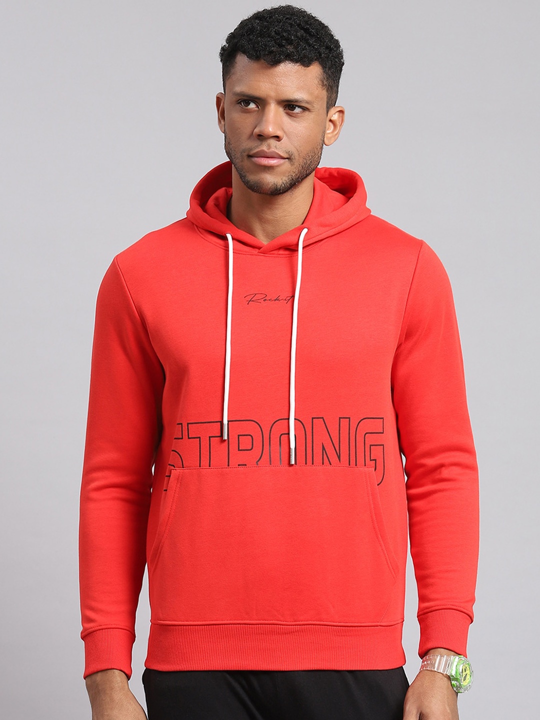 

rock.it Typography Printed Hooded Pullover Sweatshirt, Red