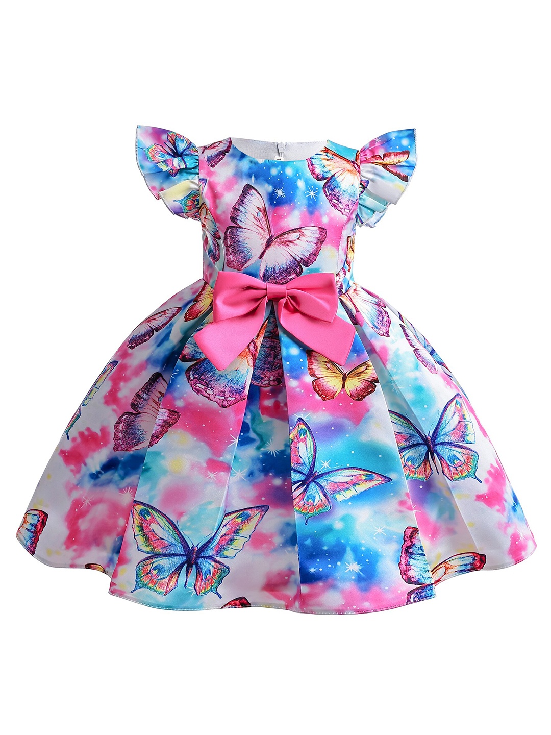 

StyleCast Blue & Pink Floral Print Flutter Sleeve Fit & Flare Dress