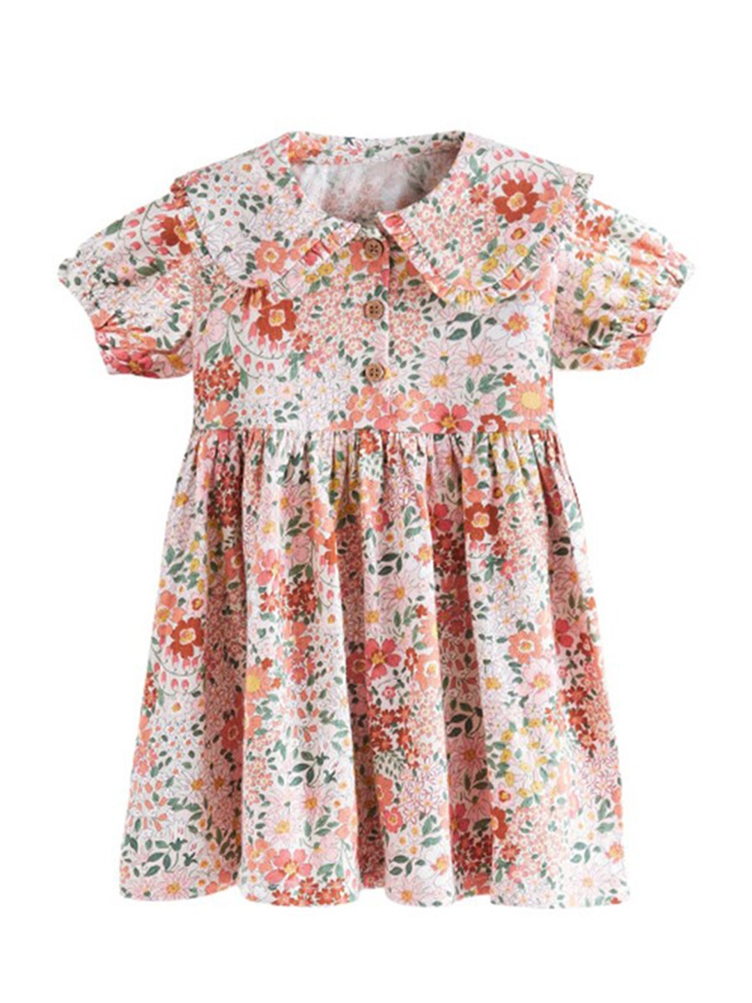 

StyleCast Girls Pink Floral Printed Puff Sleeves Gathered Cotton Fit & Flare Dress