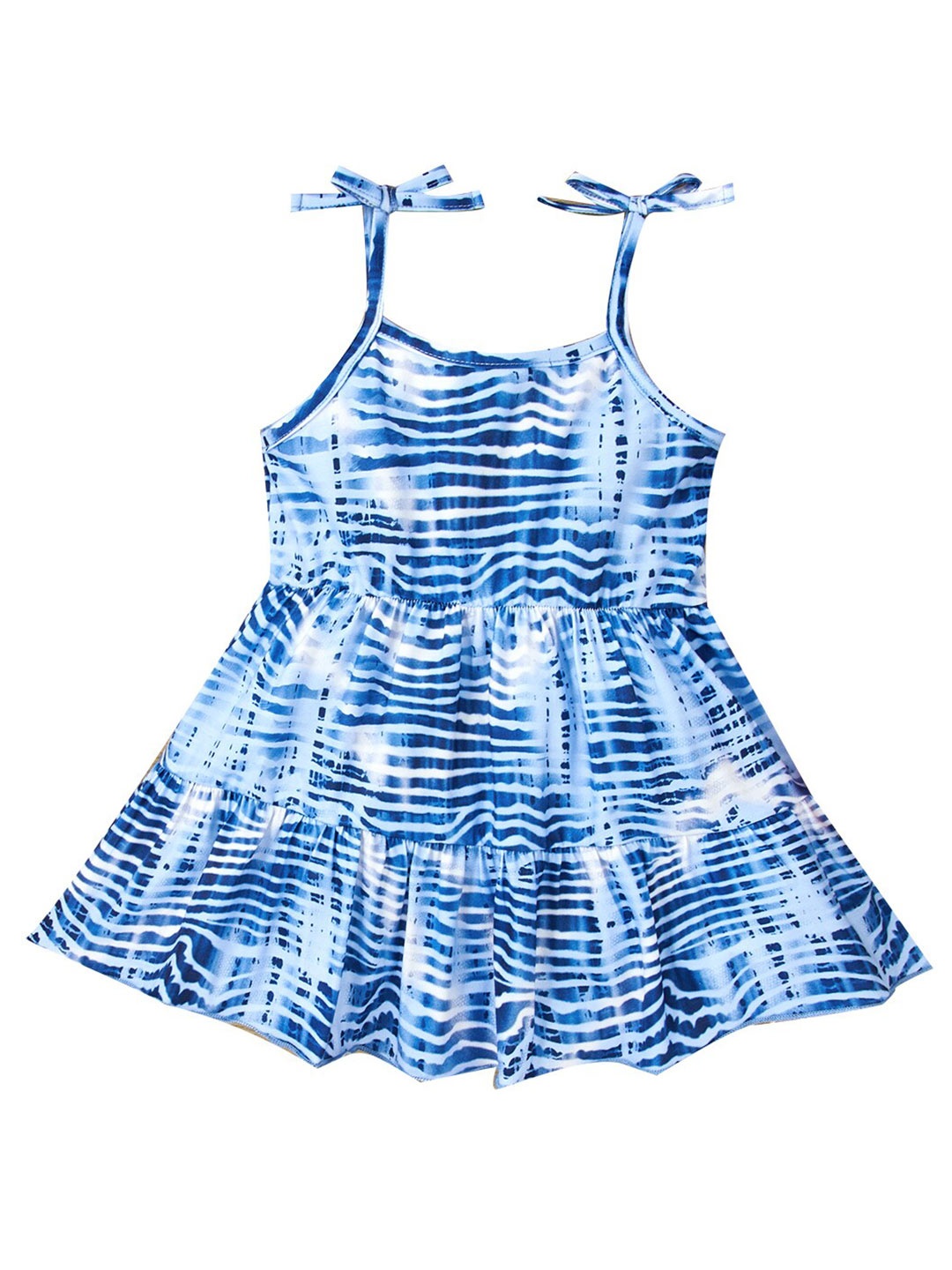 

StyleCast Girls Blue Tie and Dye Printed Shoulder Straps Gathered Tiered A-Line Dress