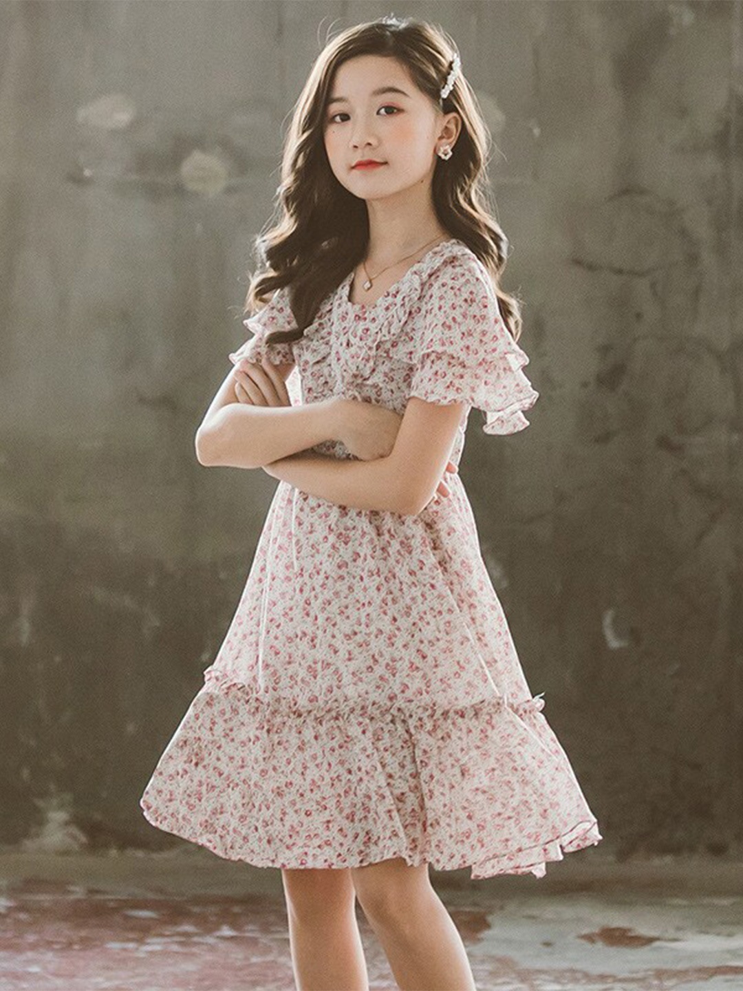 

StyleCast Pink Floral Printed Ruffled Cotton Fit & Flare Dress