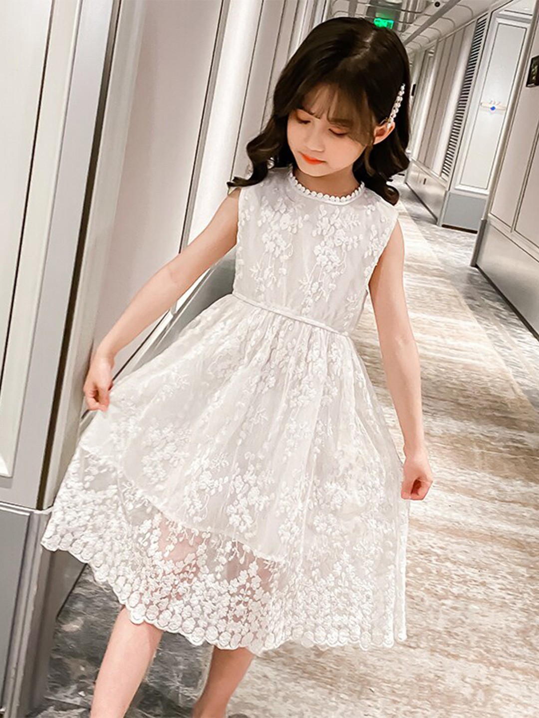 

StyleCast Girls White Self Designed Fit & Flare Midi Dress