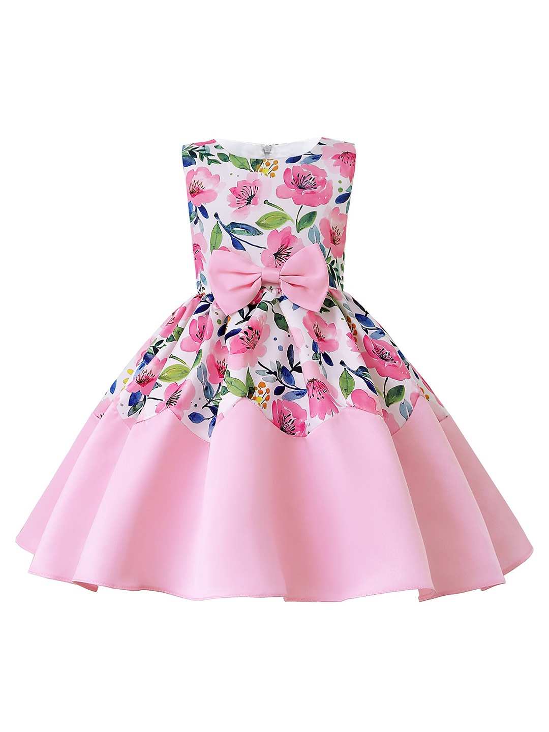 

StyleCast Girls Pink Floral Printed Bow Detail Fit & Flare Dress