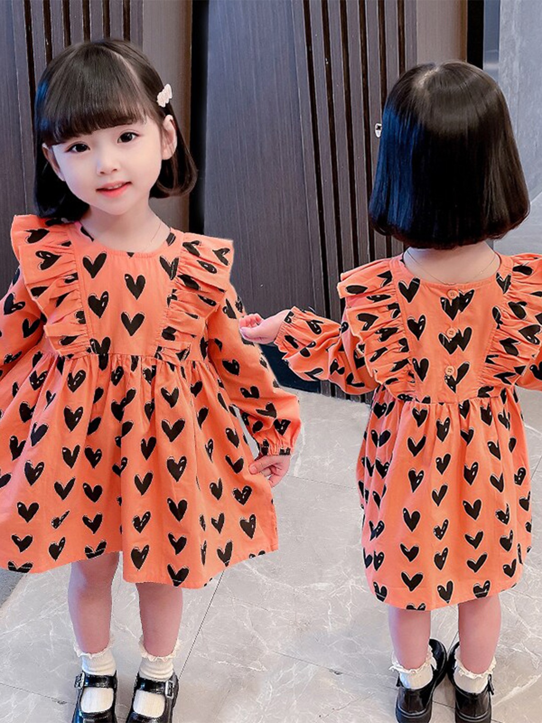 

StyleCast Girls Orange Conversational Printed Cotton Fit & Flare Dress
