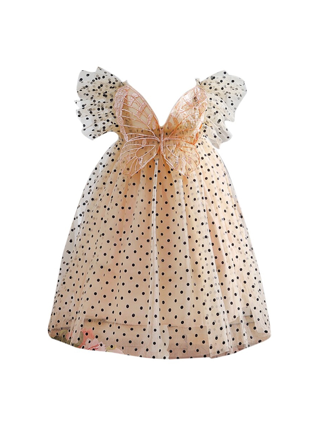 

StyleCast Girls Beige Polka Dot Printed Applique A-Line Dress