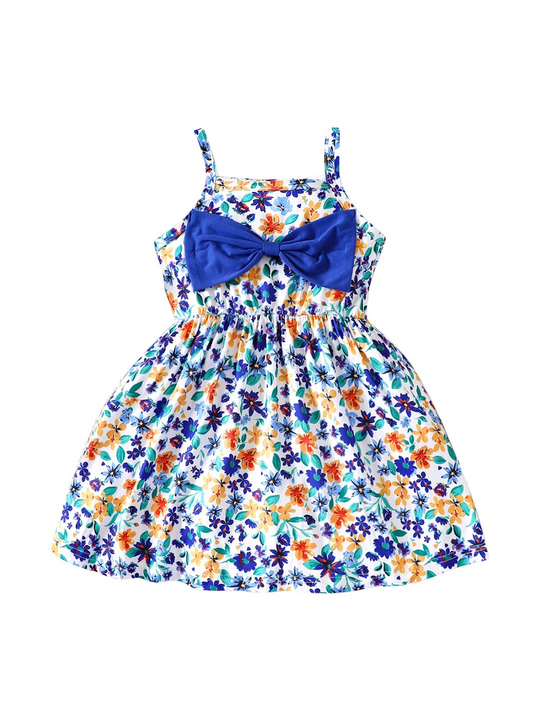 

StyleCast Girls Blue Floral Printed Shoulder Straps Bow Cotton Fit & Flare Dress