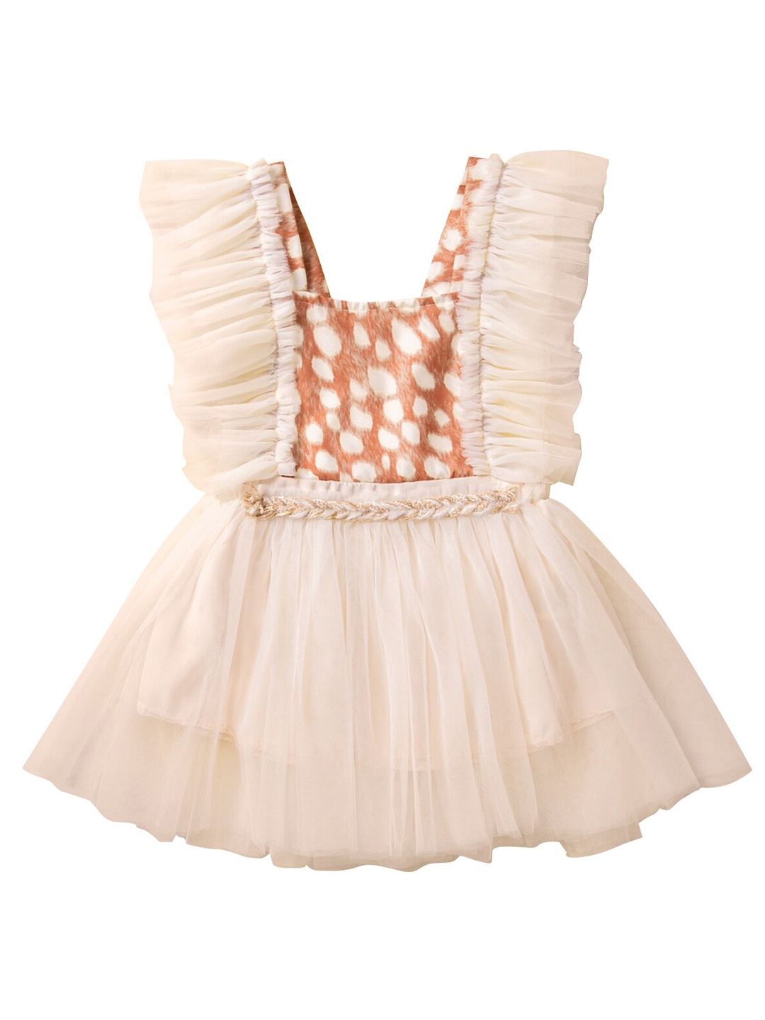 

StyleCast Girls Beige & Brown Self Design Ruffled Fit & Flare Dress