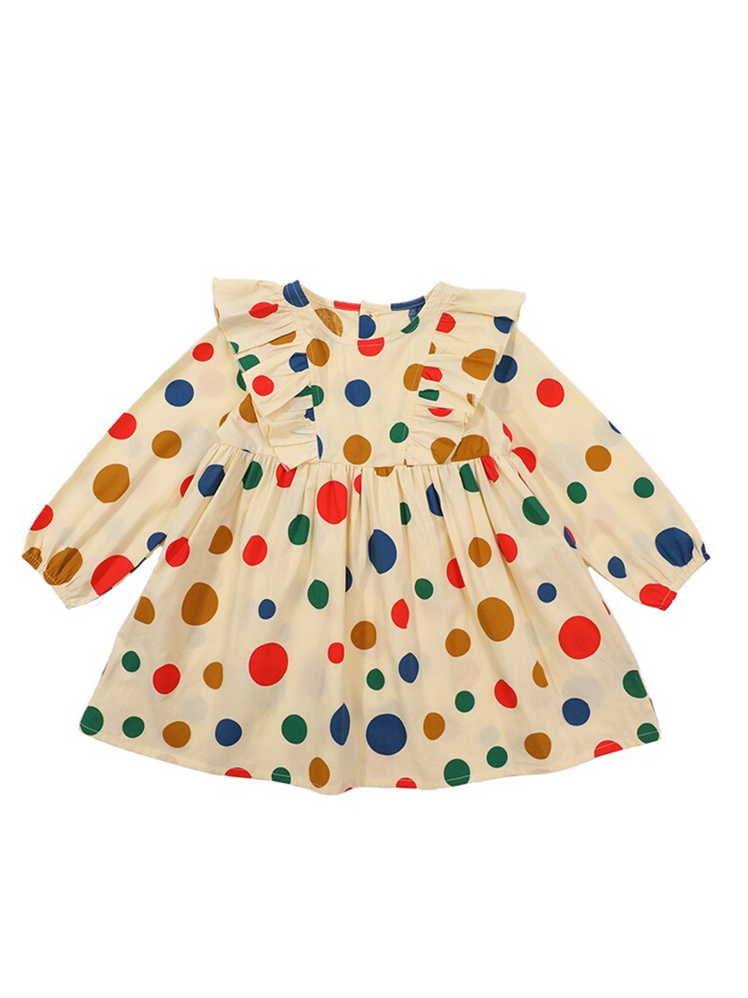 

StyleCast Girls Beige & Green Polka Dot Print Cotton Fit & Flare Mini Cotton Dress