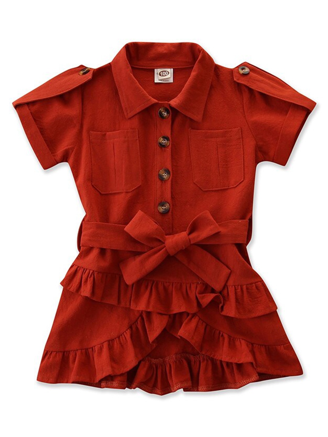 

StyleCast Girls Red Roll-Up Sleeves Tie-Ups Shirt Mini Dress