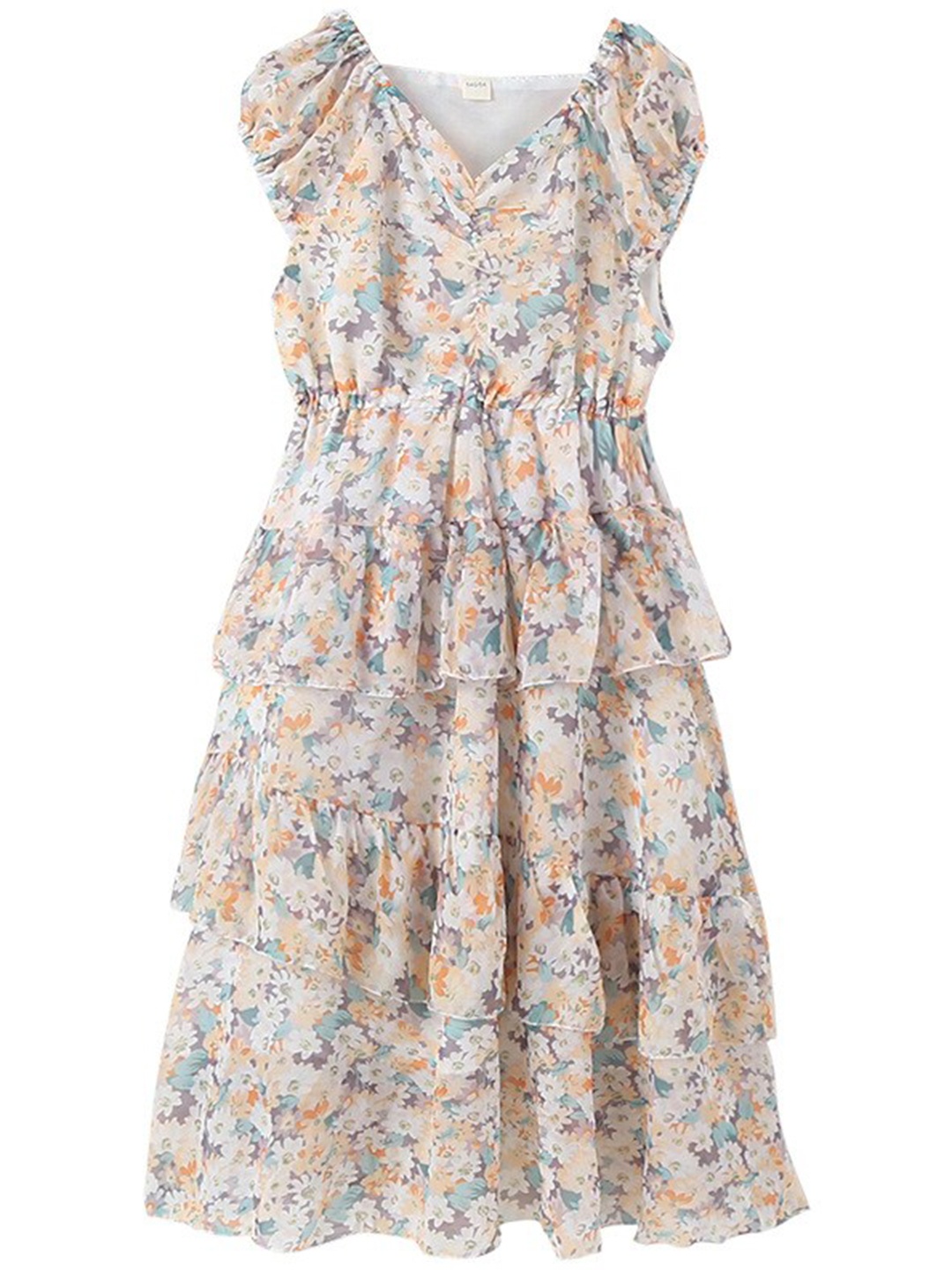 

StyleCast Girls Beige Floral Printed Layered Cotton Fit & Flare Midi Dress