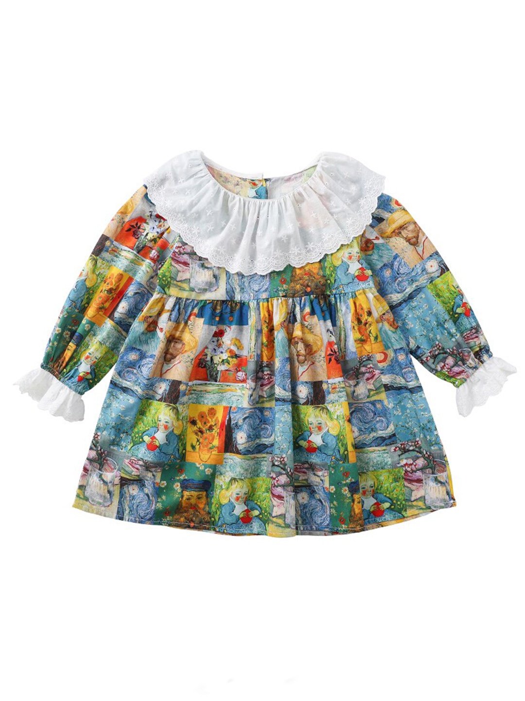 

StyleCast Girls Blue & Orange Graphic Printed Ruffled Cotton A-Line Mini Dress