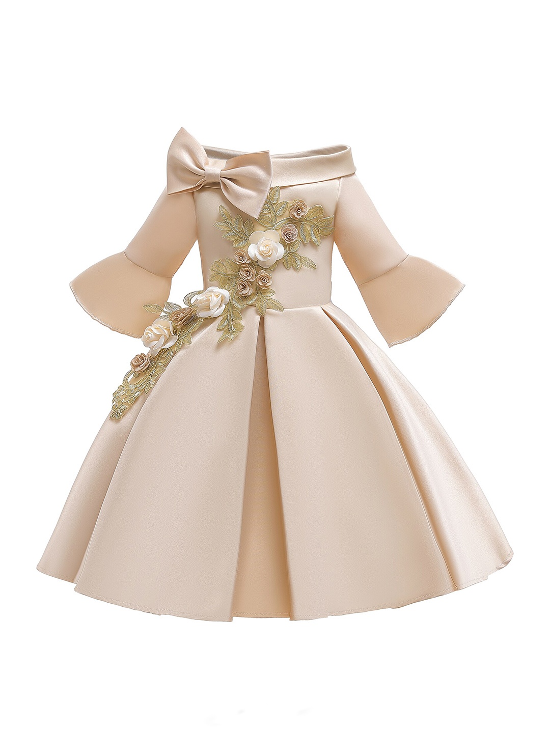 

StyleCast Girls Champagne Floral Embroidered Bell Sleeves Pleated Balloon Dress