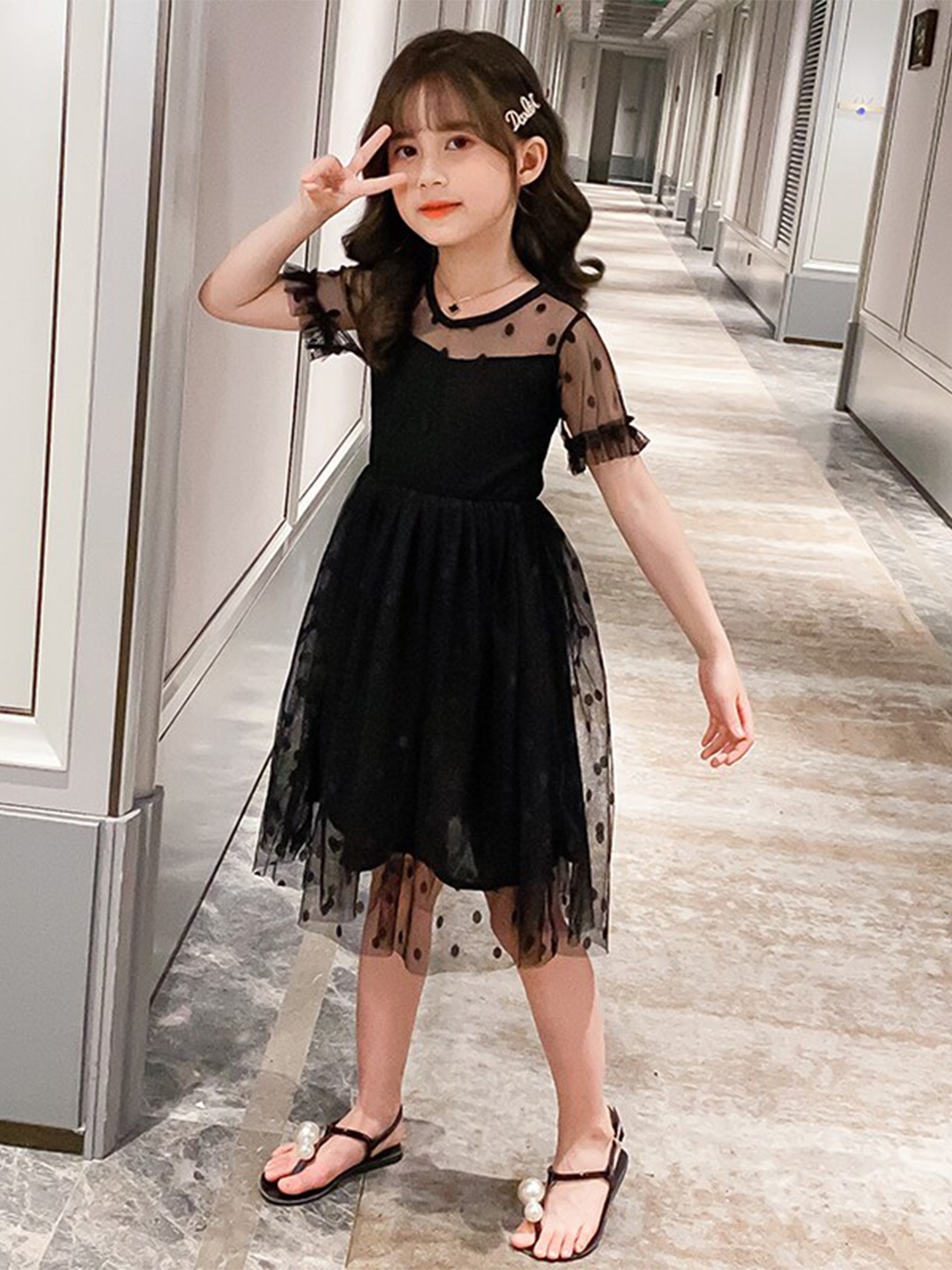 

StyleCast Girls Black Self Design Fit & Flare Dress