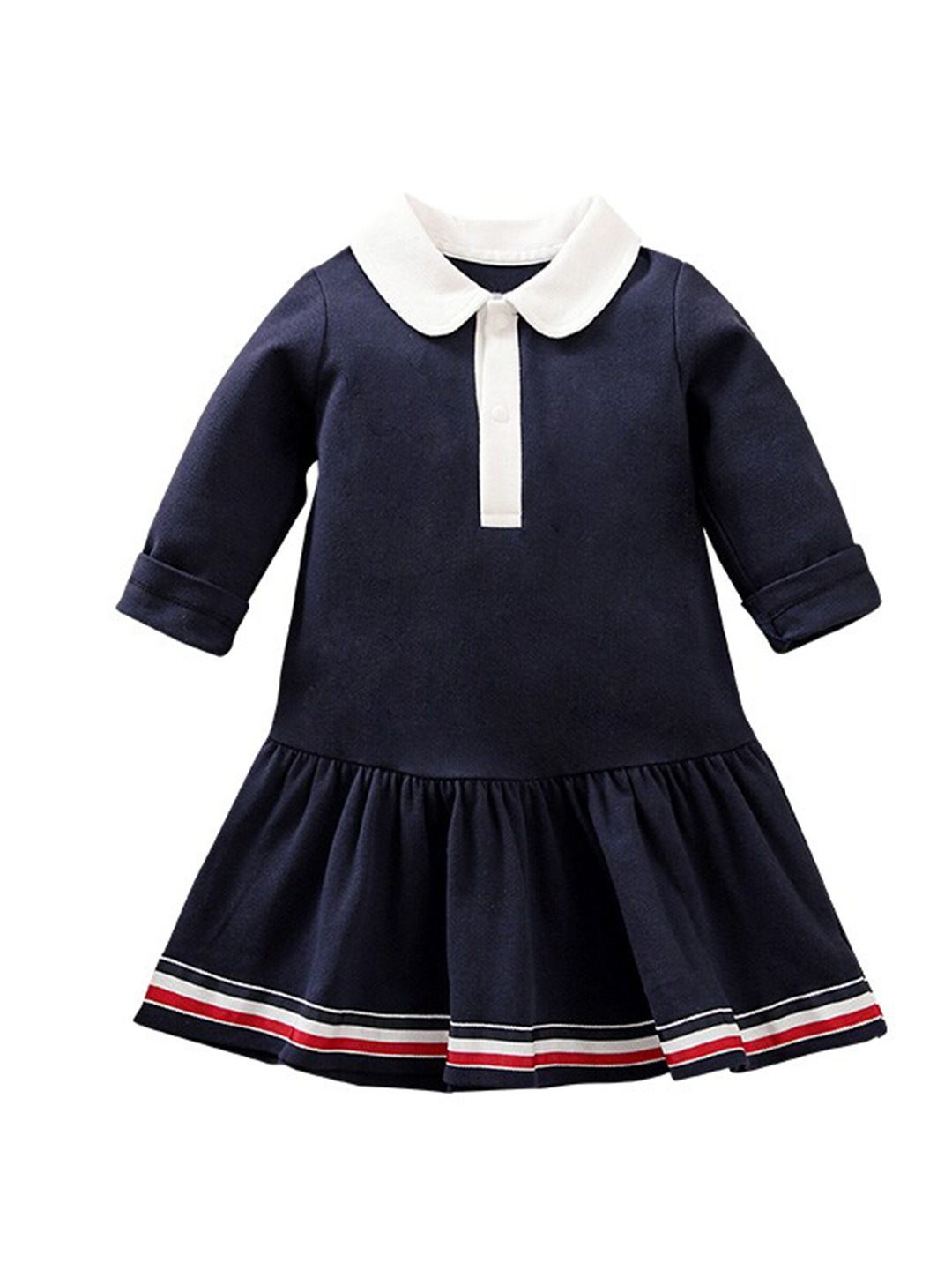 

StyleCast Girls Navy Blue Colourblocked Peter Pan Collar Cotton Drop-Waist Dress