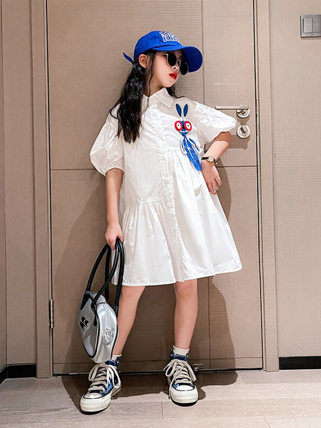 

StyleCast Girls White Puff Sleeve Cotton Shirt Dress